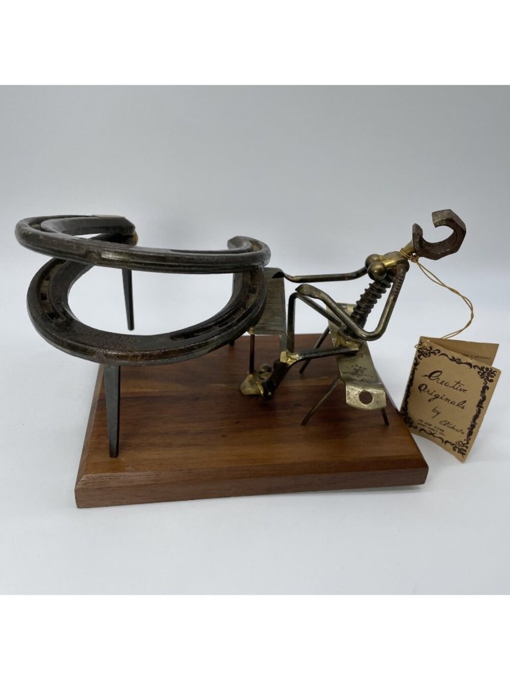 Horse Shoe Art Woman Piano Survival ‘78 By West 1986 Wood Base Metal 7” By 5”
